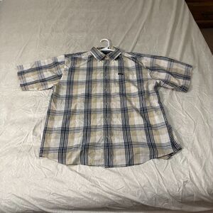 Ivy crew button-down plaid pattern blue/cream L w/flaw